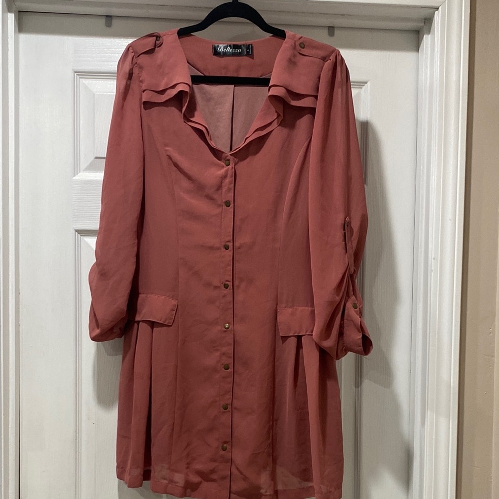 Chic Rust Long Sleeve Dress with Elegant Design